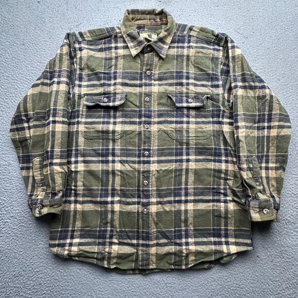 Field & Stream Flannel Button Up Shirt Mens Large Long Sleeve Check Plaid Green - Picture 1 of 9